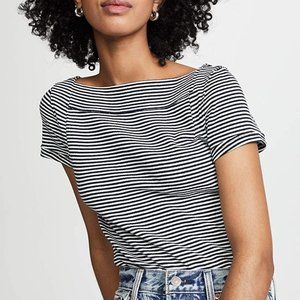 We The Free People Ahoy Navy White Stripe Short Sleeve Tee Shirt Top Small S